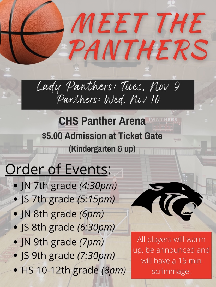 Flier of Meet the Panthers Night - Basketball Event
